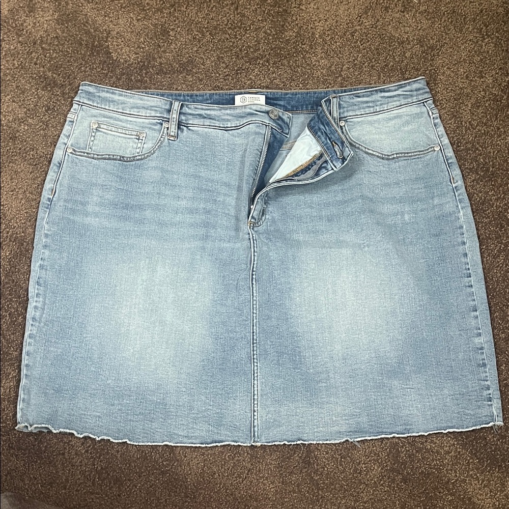 Candace Cameron Bure Light Blue Denim Mini Skirt
